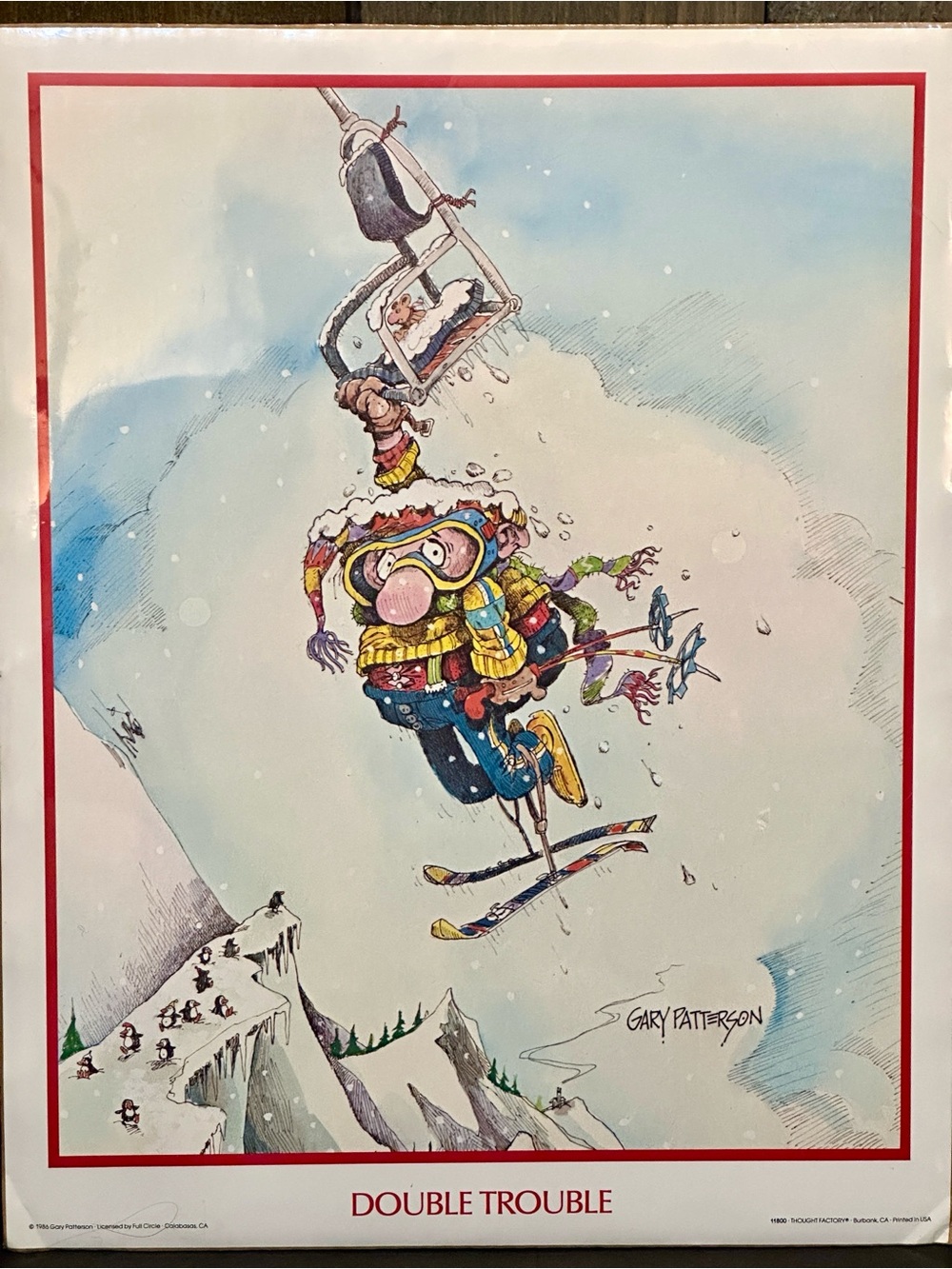 Vintage 1986 Gary Patterson Double Trouble Ski Humor Sealed Art Print Poster